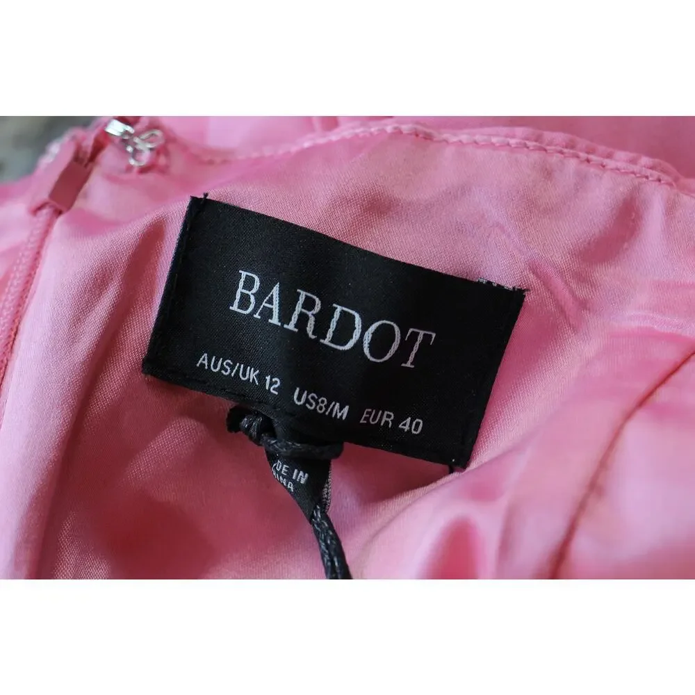 NWT Bardot pink  barbiecore y2k ethereal midi spaghetti strap dress 12 prom hoco - Picture 2 of 7